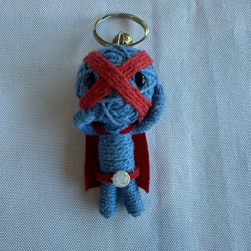 Watchover Voodoo XMan Blue Superhero with Red Cape Keychain Bag Tag